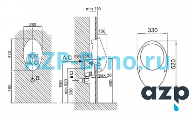 Писсуар JOLY (ДЖОЛИ) Keramag с автоматическим смывом INTELLIGENT IQ AUP 31 AZP Brno Чехия (фото, схема)